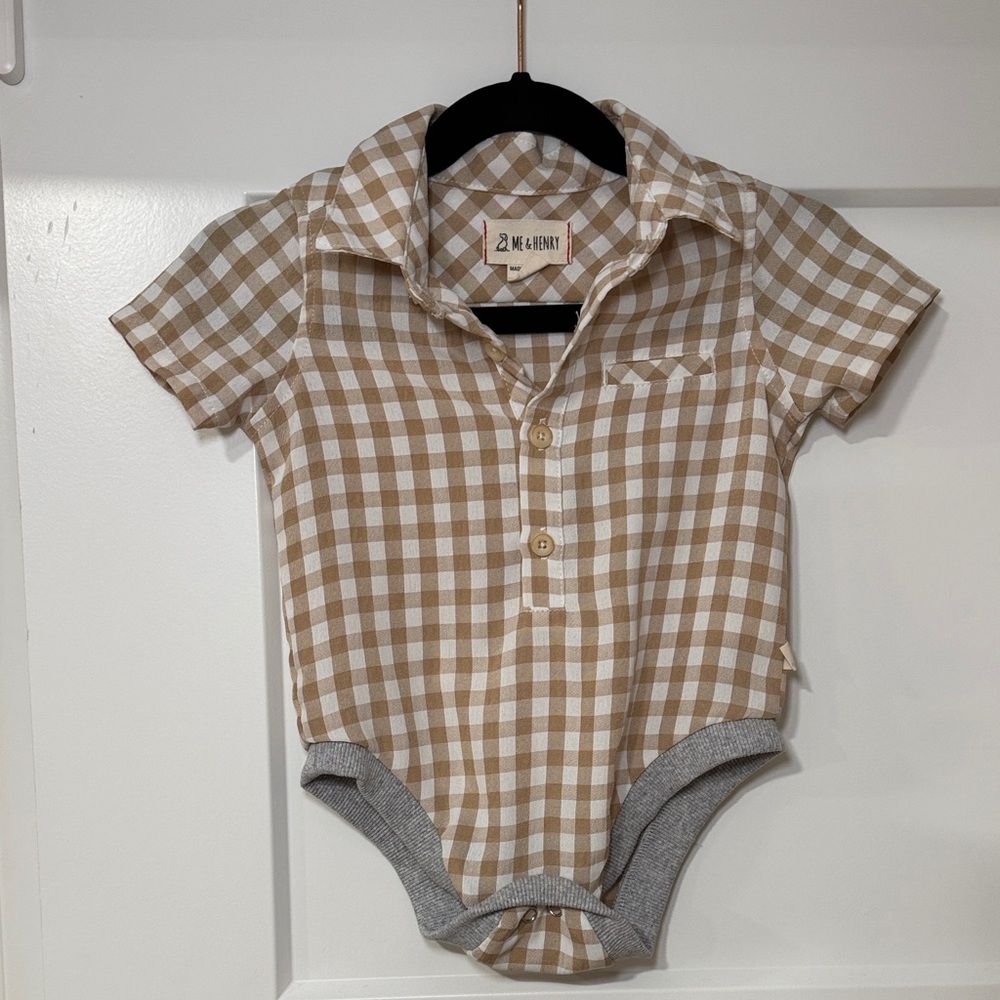 Collared Brown Plaid Kids Bodysuit by Me & Henry